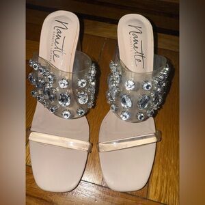 Nanette Lepore Cream Heels with Sparkling Embellishments